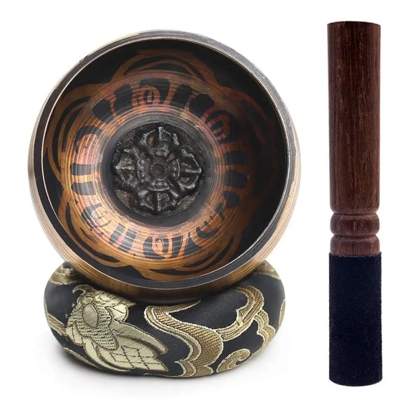 Tibetan Singing Bowl Set with Lotus Design