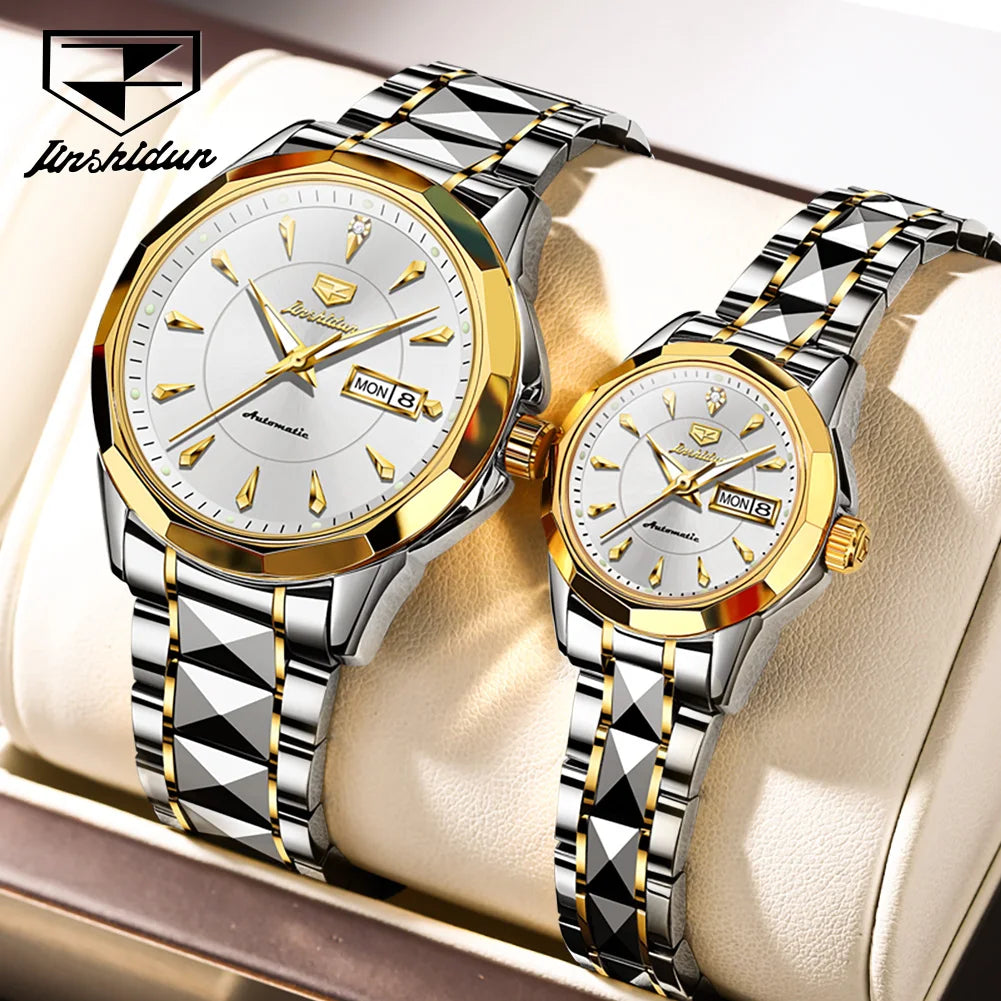 JSDUN Romantic Couple Watch with Tungsten Steel and Automatic Movement