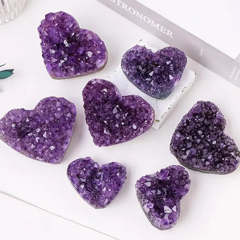 Heart-Shaped Natural Amethyst Cluster Figurine