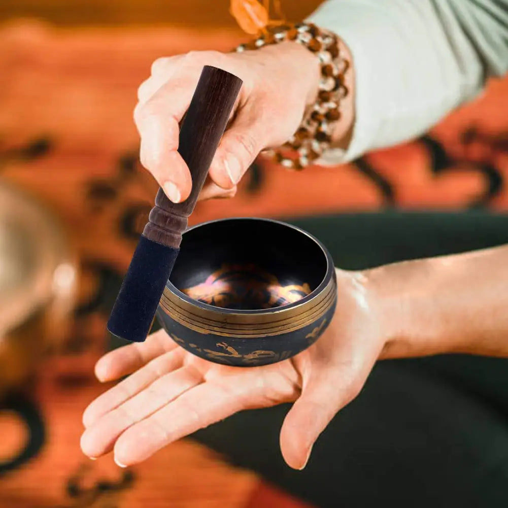 Tibetan Singing Bowl Set with Lotus Design
