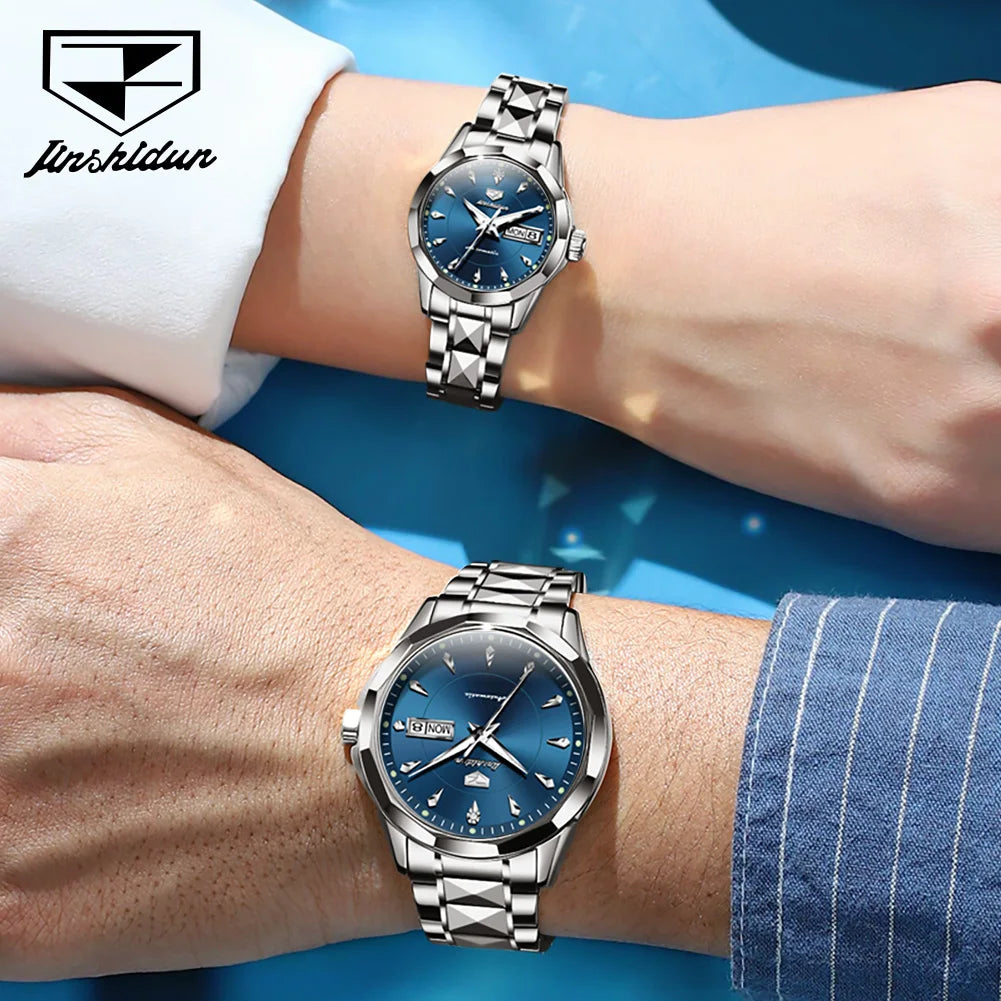 JSDUN Romantic Couple Watch with Tungsten Steel and Automatic Movement