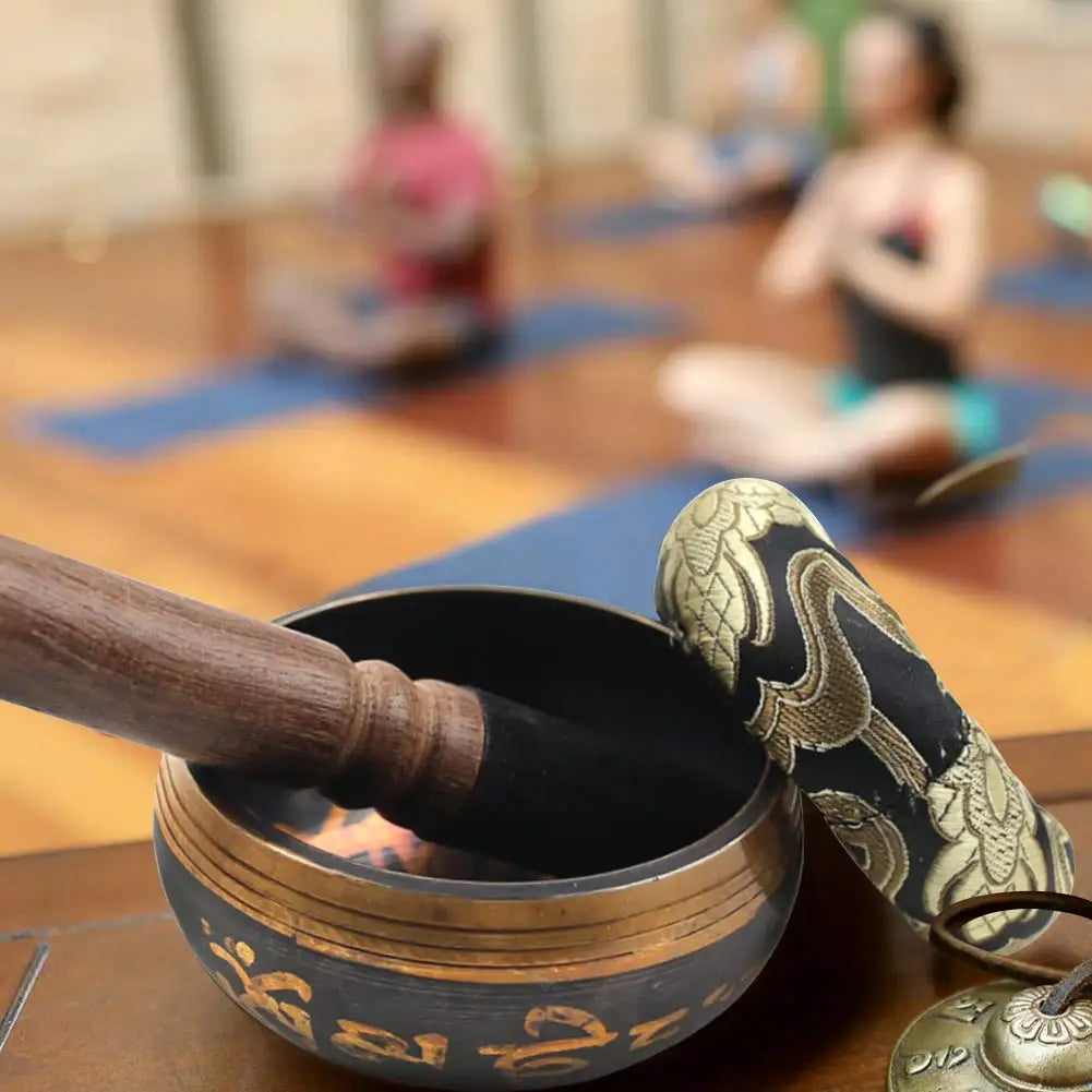 Tibetan Singing Bowl Set with Lotus Design