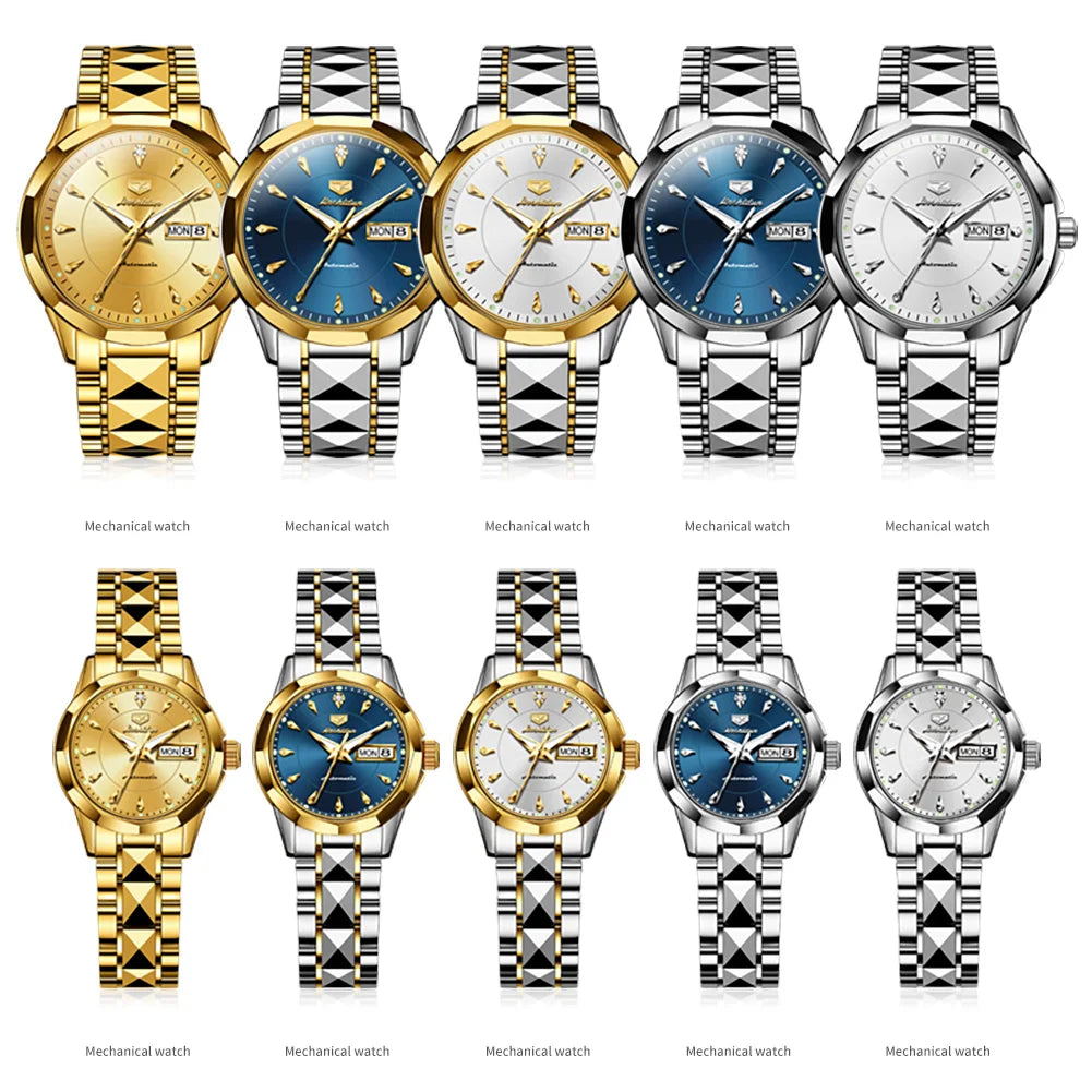 JSDUN Romantic Couple Watch with Tungsten Steel and Automatic Movement