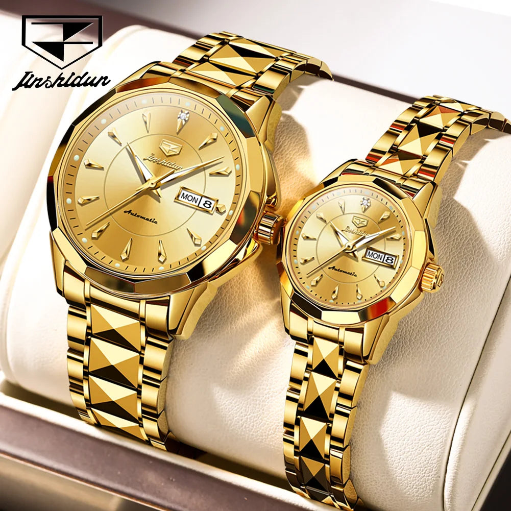 JSDUN Romantic Couple Watch with Tungsten Steel and Automatic Movement