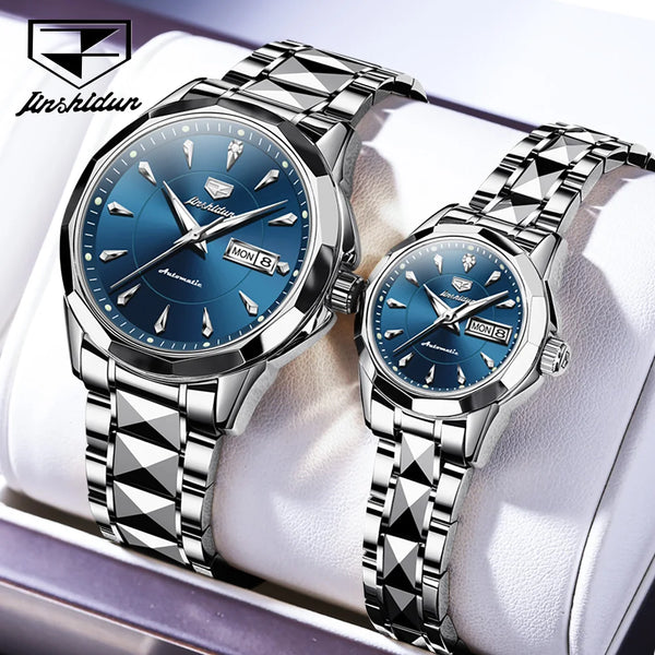 JSDUN Romantic Couple Watch with Tungsten Steel and Automatic Movement