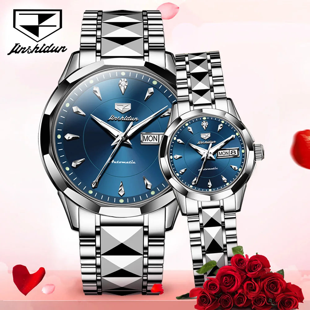JSDUN Romantic Couple Watch with Tungsten Steel and Automatic Movement