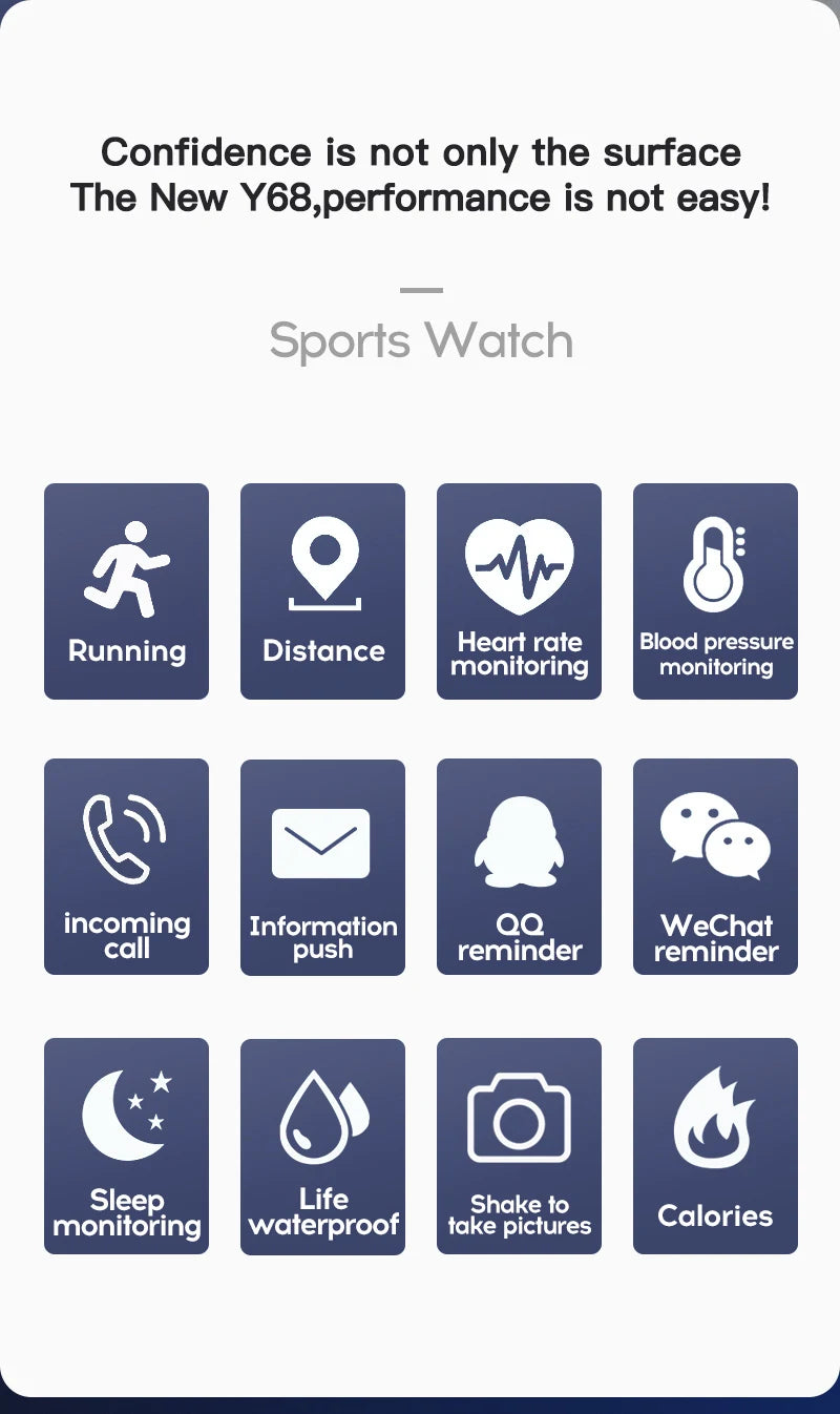 Y68/D20 Smartwatch – Fitness & Bluetooth Connected Sports Tracker