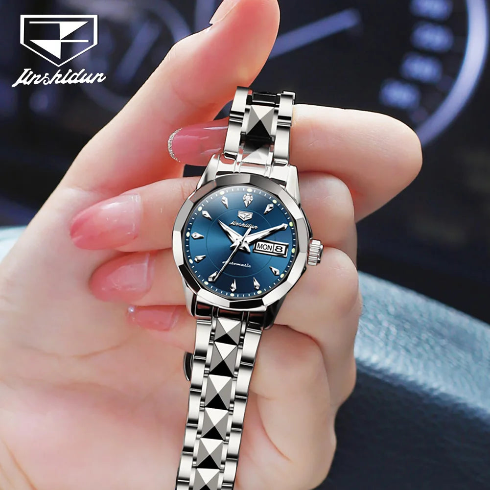 JSDUN Romantic Couple Watch with Tungsten Steel and Automatic Movement