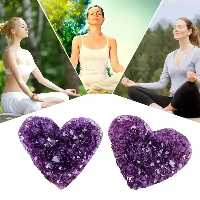 Heart-Shaped Natural Amethyst Cluster Figurine