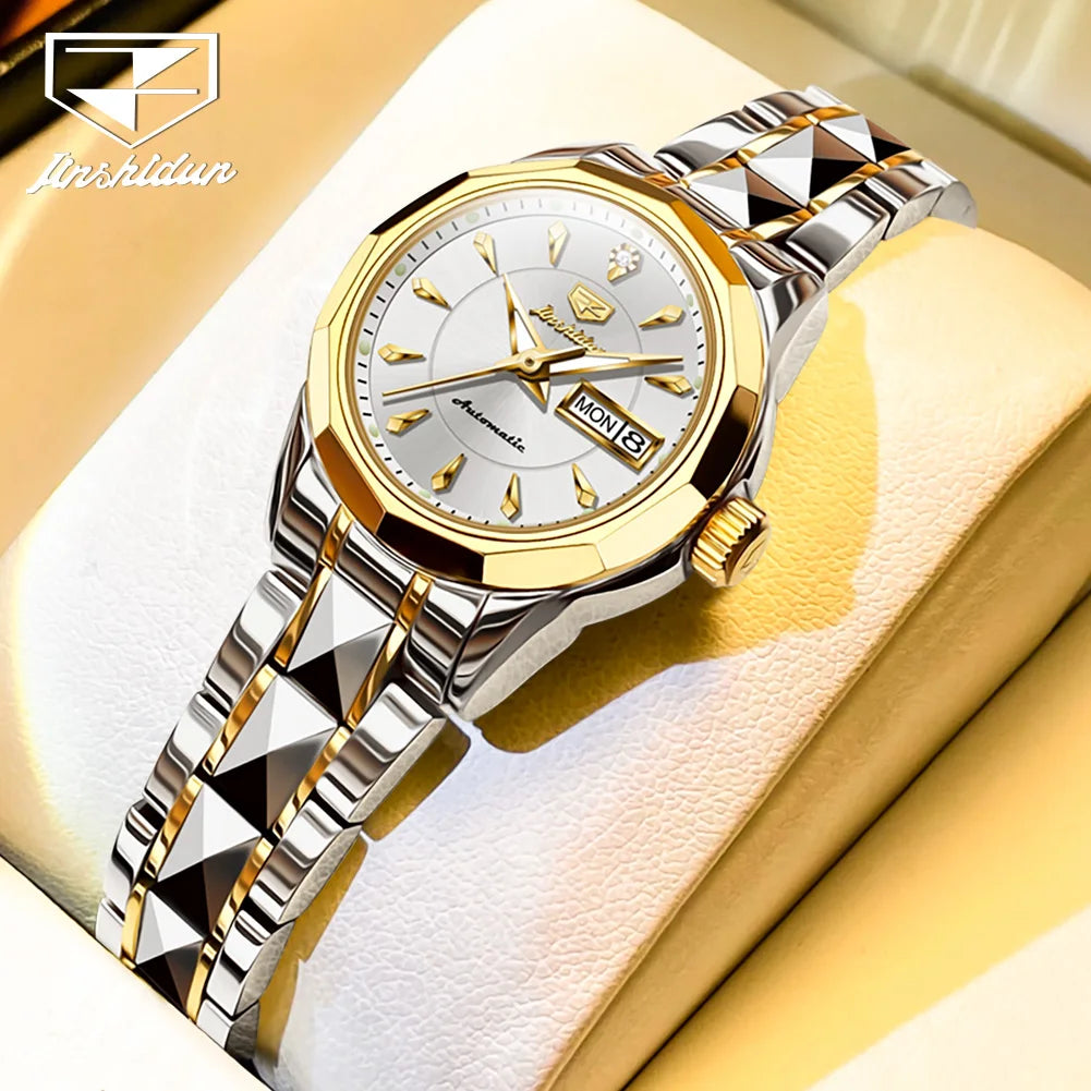 JSDUN Romantic Couple Watch with Tungsten Steel and Automatic Movement