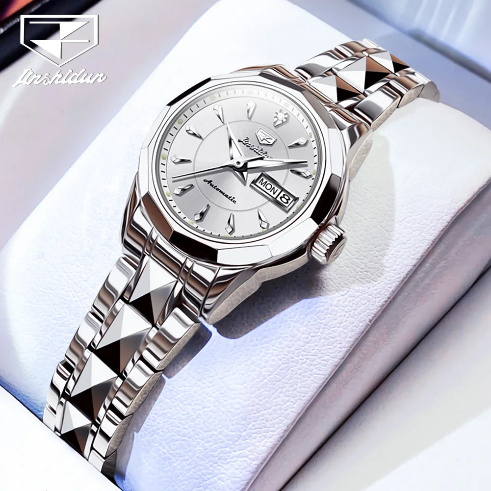 JSDUN Romantic Couple Watch with Tungsten Steel and Automatic Movement