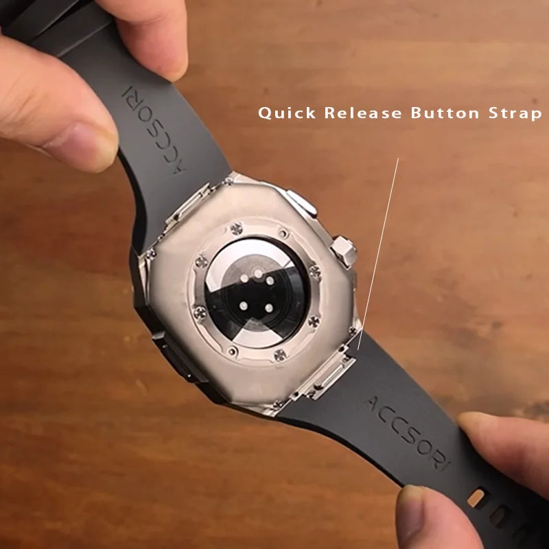 Luxury Titanium Alloy Kit for Apple Watch Ultra & Series 9-5 with Fluororubber Strap