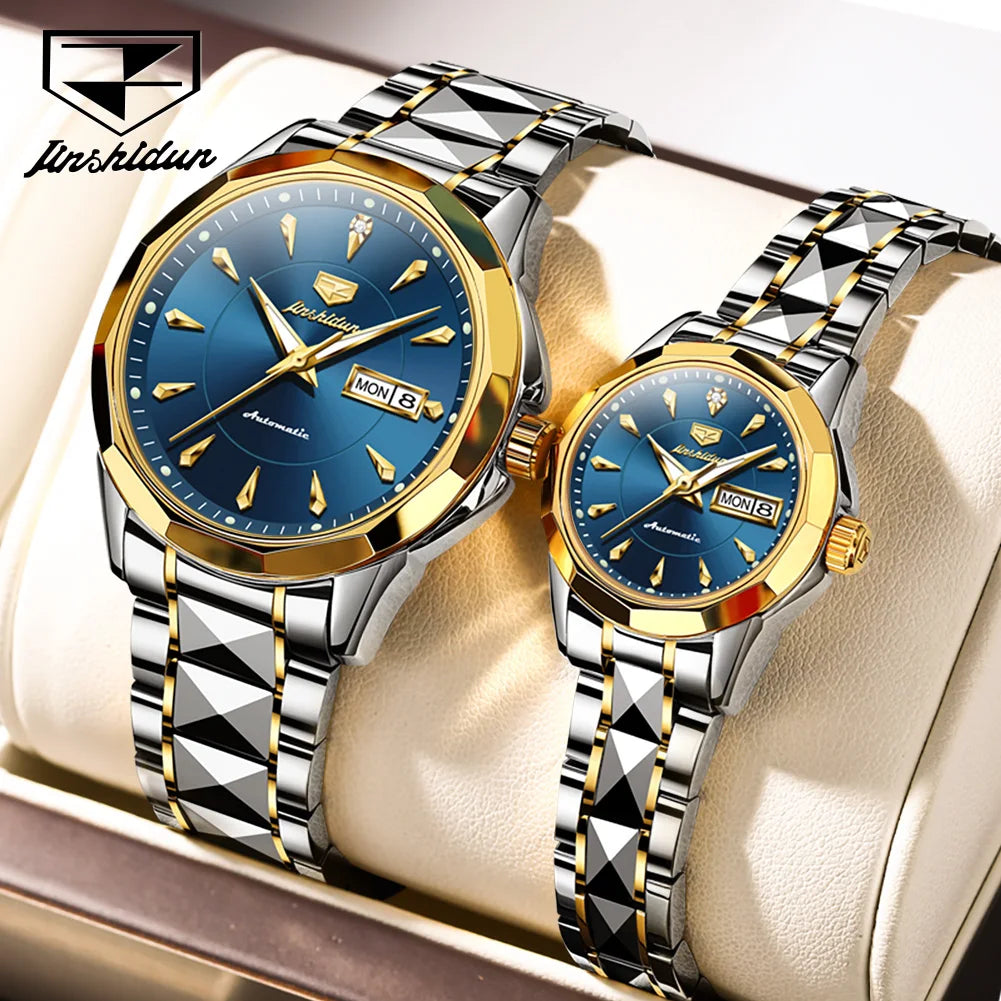 JSDUN Romantic Couple Watch with Tungsten Steel and Automatic Movement