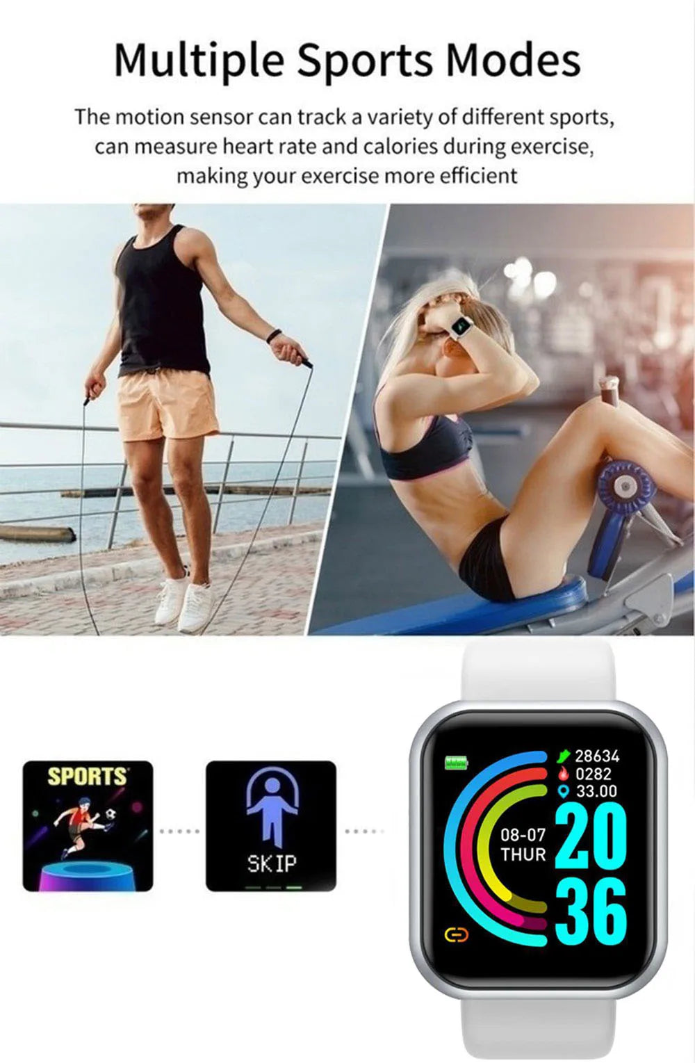 Y68/D20 Smartwatch – Fitness & Bluetooth Connected Sports Tracker
