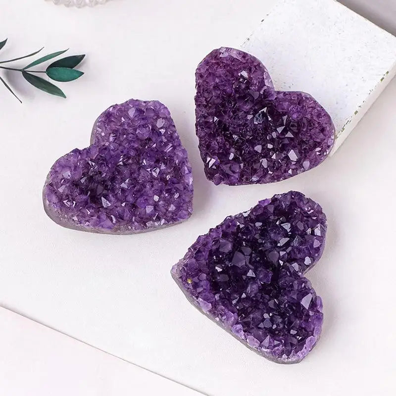 Heart-Shaped Natural Amethyst Cluster Figurine