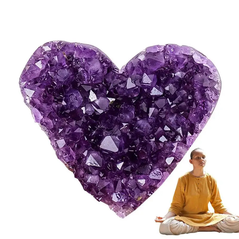 Heart-Shaped Natural Amethyst Cluster Figurine