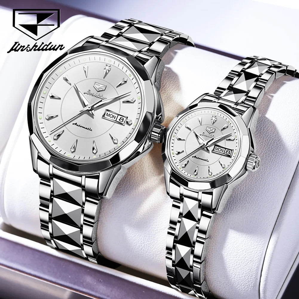 JSDUN Romantic Couple Watch with Tungsten Steel and Automatic Movement